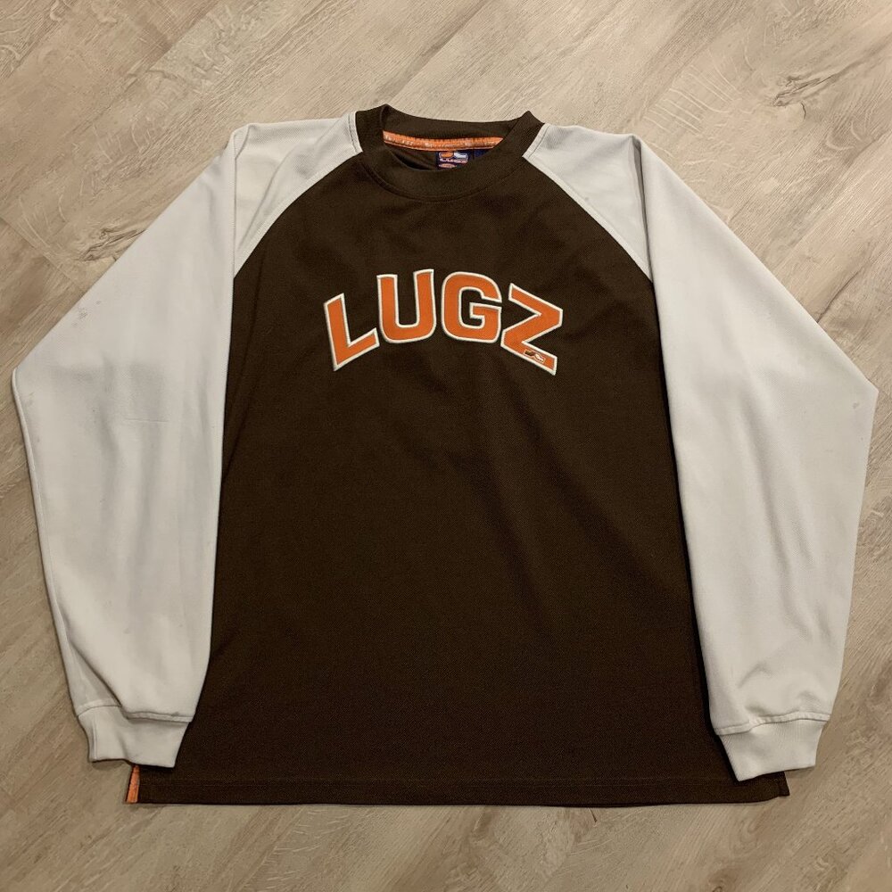 Vintage Y2K 00's LUGZ Embroidered Jersey Sweatshirt Men's XL Brown Orange Logo